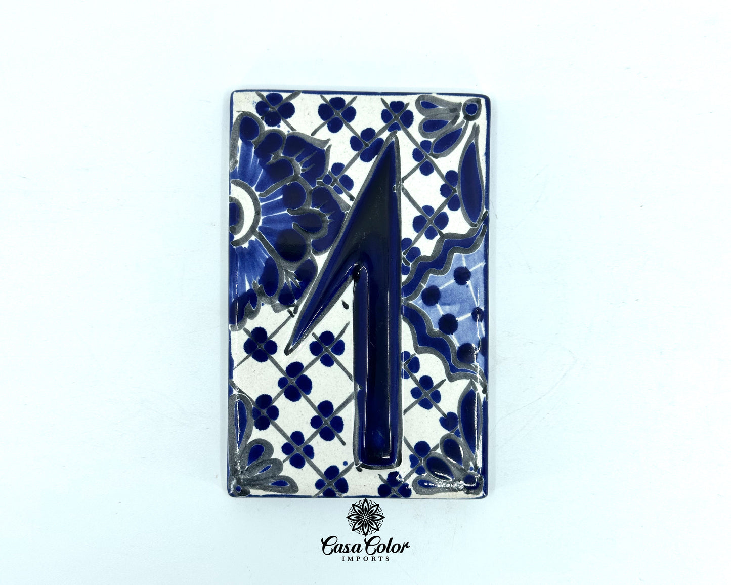 Blue Flower Mexican Talavera house street numbers. Handmade tile. FREE SHIPPING.