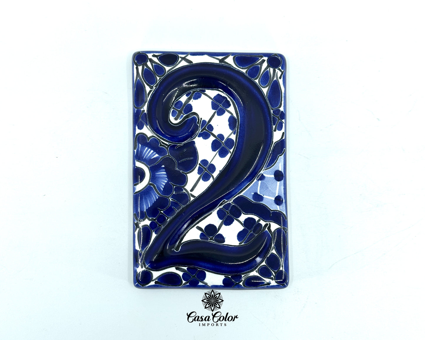 Blue Flower Mexican Talavera house street numbers. Handmade tile. FREE SHIPPING.