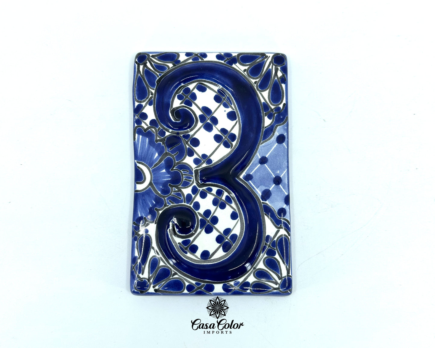 Blue Flower Mexican Talavera house street numbers. Handmade tile. FREE SHIPPING.