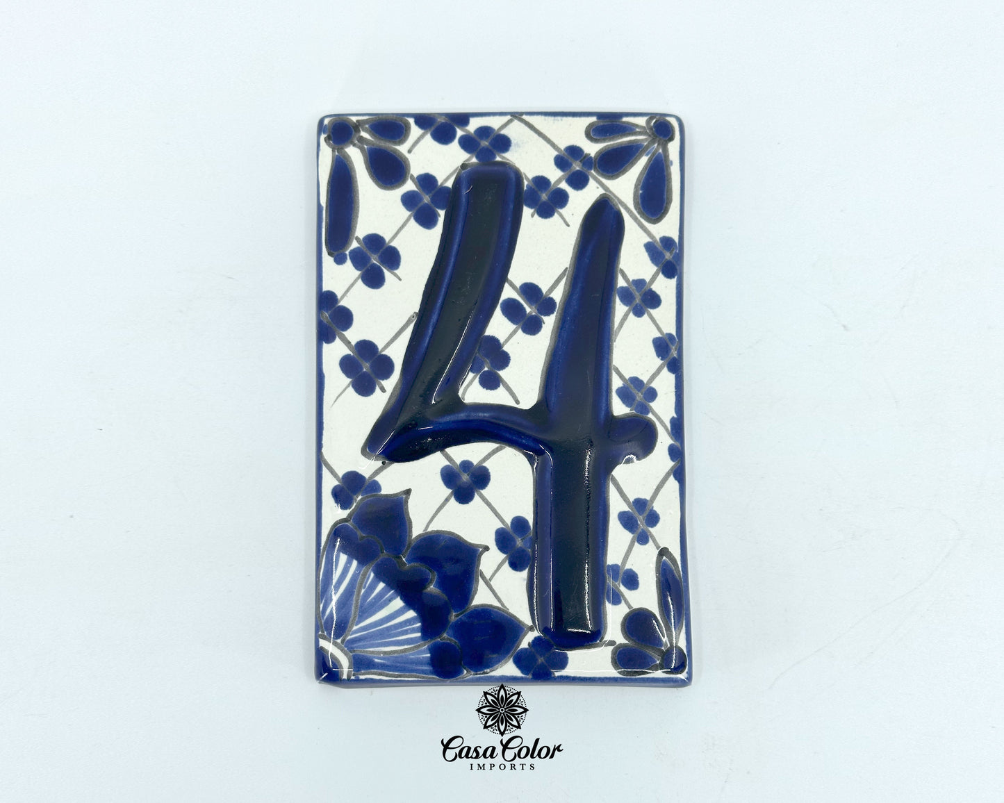 Blue Flower Mexican Talavera house street numbers. Handmade tile. FREE SHIPPING.