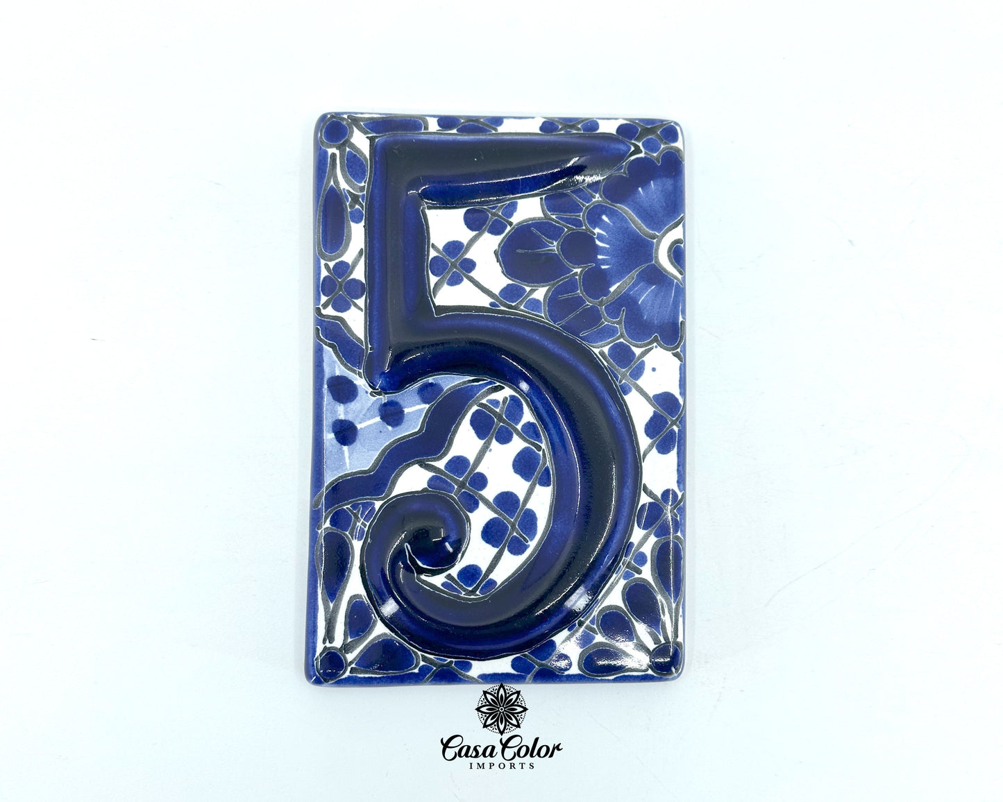 Blue Flower Mexican Talavera house street numbers. Handmade tile. FREE SHIPPING.