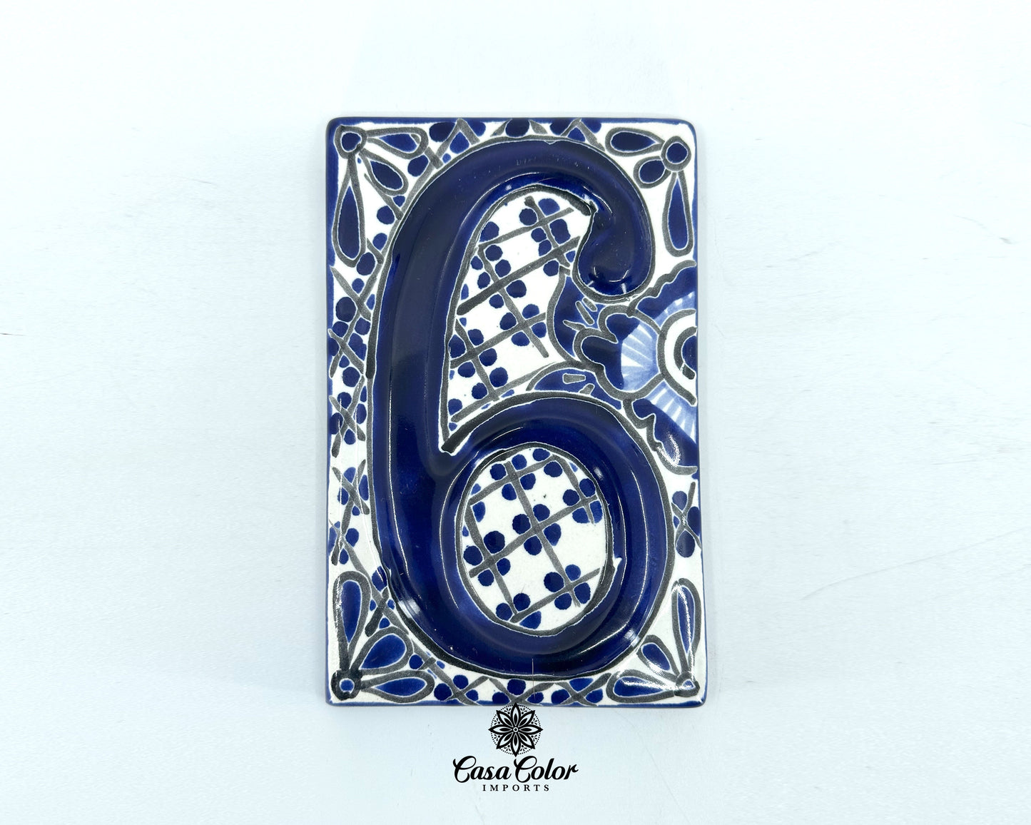 Blue Flower Mexican Talavera house street numbers. Handmade tile. FREE SHIPPING.