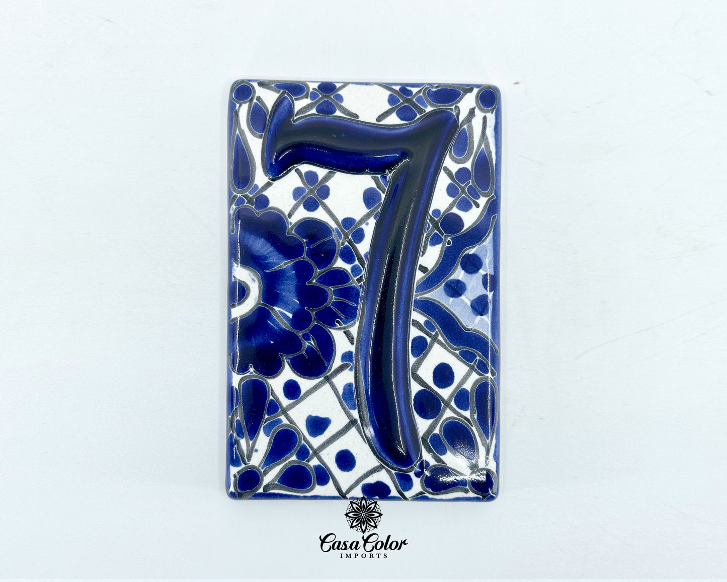 Blue Flower Mexican Talavera house street numbers. Handmade tile. FREE SHIPPING.