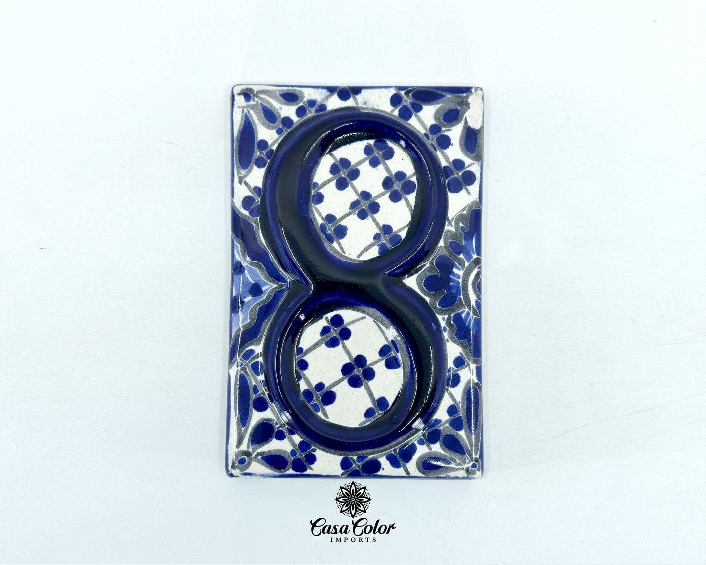 Blue Flower Mexican Talavera house street numbers. Handmade tile. FREE SHIPPING.