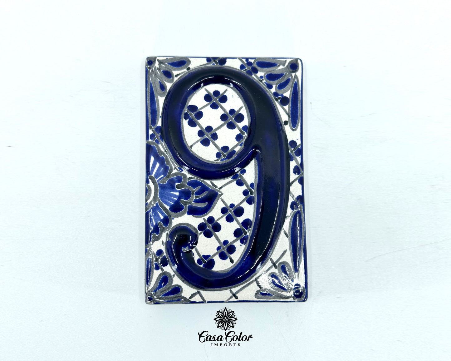 Blue Flower Mexican Talavera house street numbers. Handmade tile. FREE SHIPPING.