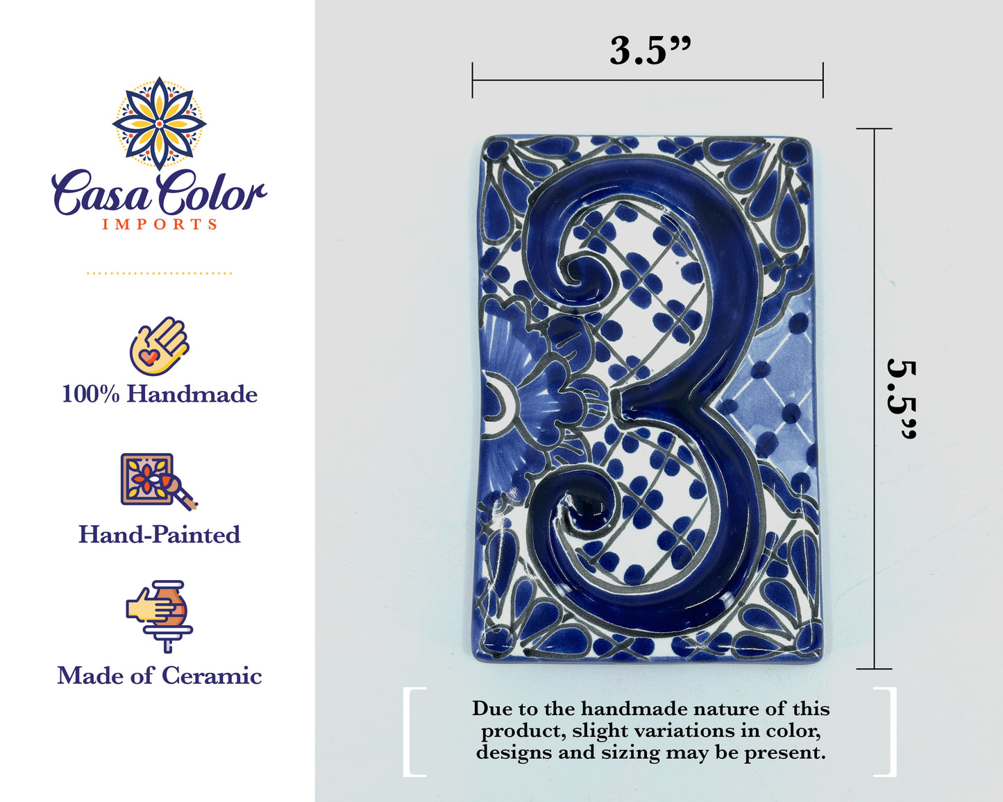 Blue Flower Mexican Talavera house street numbers. Handmade tile. FREE SHIPPING.