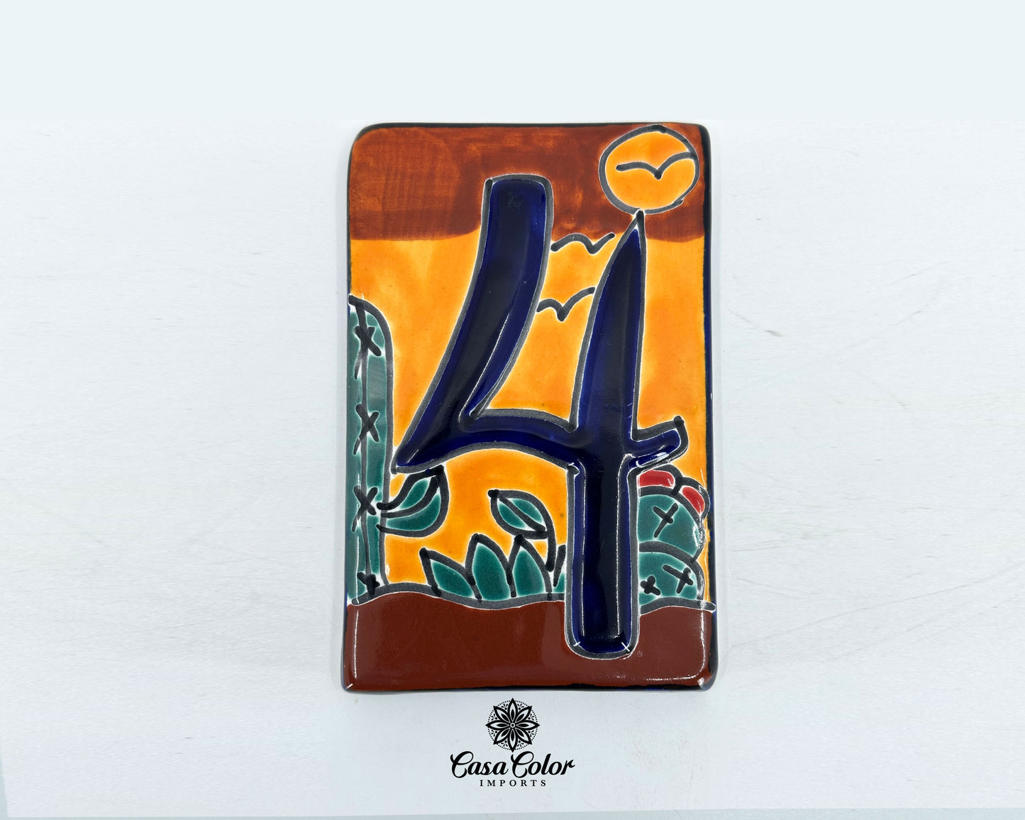 Desert Cactus style Mexican Talavera house street numbers. Handmade tile Free shipping