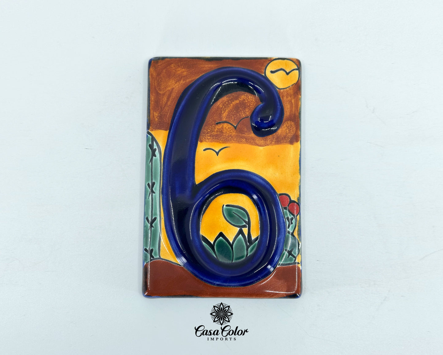 Desert Cactus style Mexican Talavera house street numbers. Handmade tile Free shipping