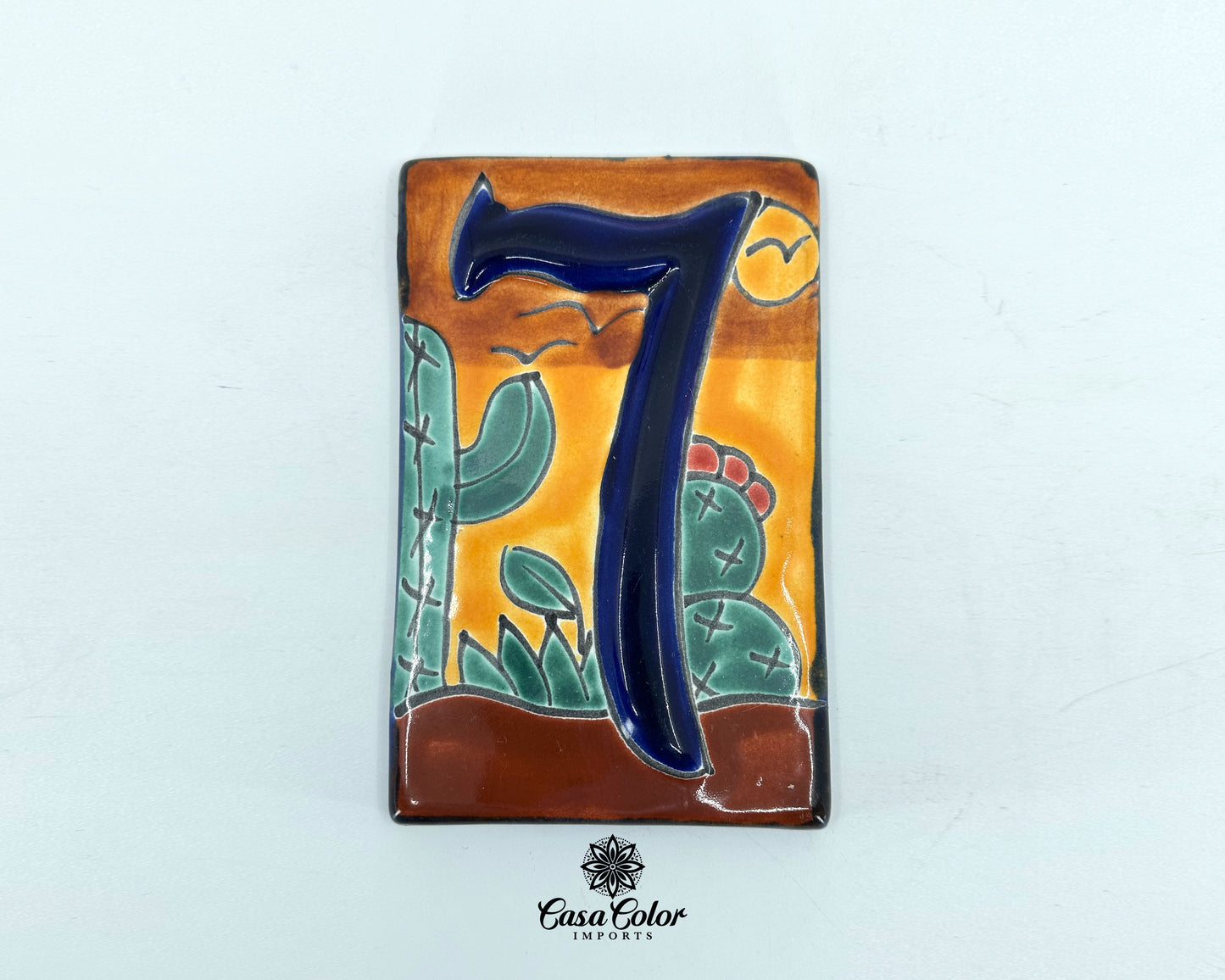 Desert Cactus style Mexican Talavera house street numbers. Handmade tile Free shipping