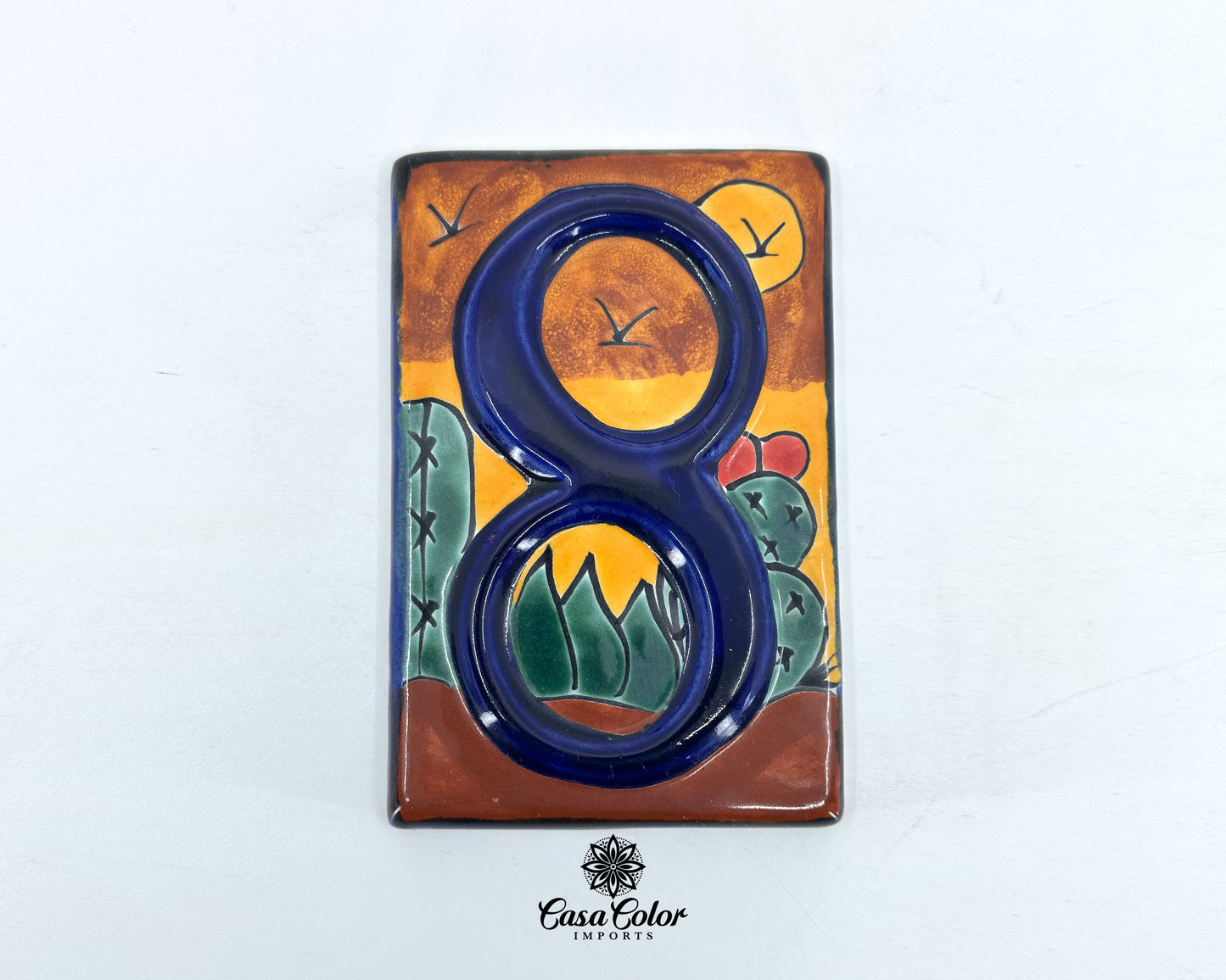 Desert Cactus style Mexican Talavera house street numbers. Handmade tile Free shipping