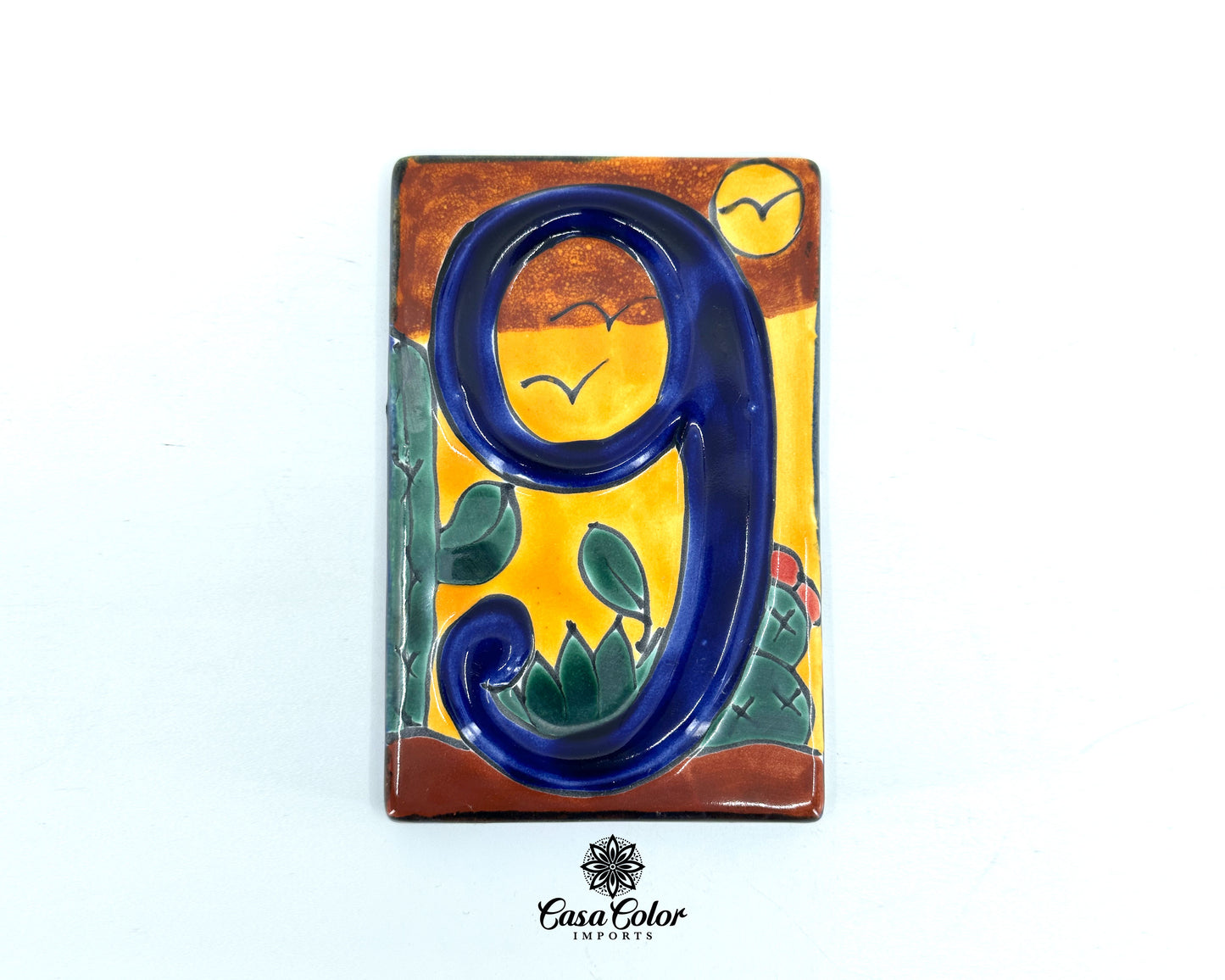 Desert Cactus style Mexican Talavera house street numbers. Handmade tile Free shipping