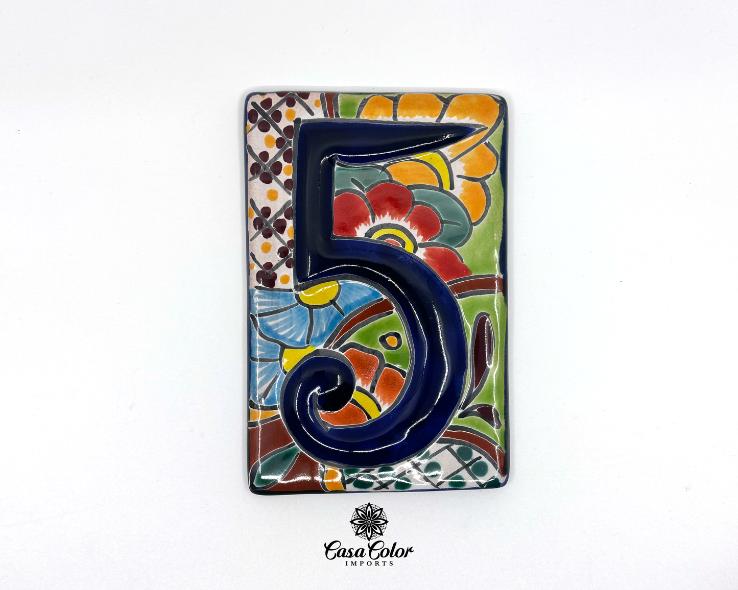 Handmade Colorful Flower Talavera Mexican Tile house street numbers. FREE SHIPPING.