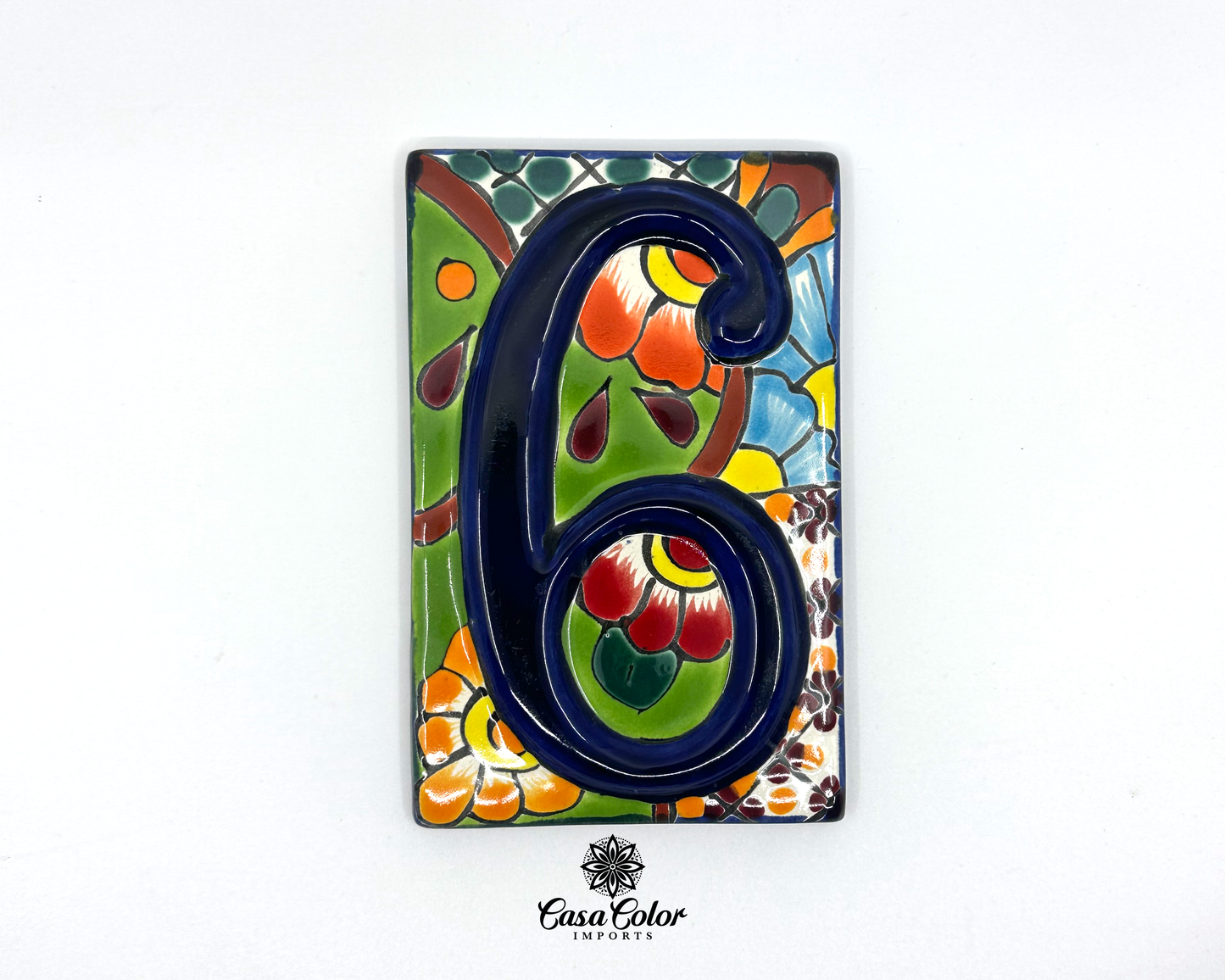 Handmade Colorful Flower Talavera Mexican Tile house street numbers. FREE SHIPPING.