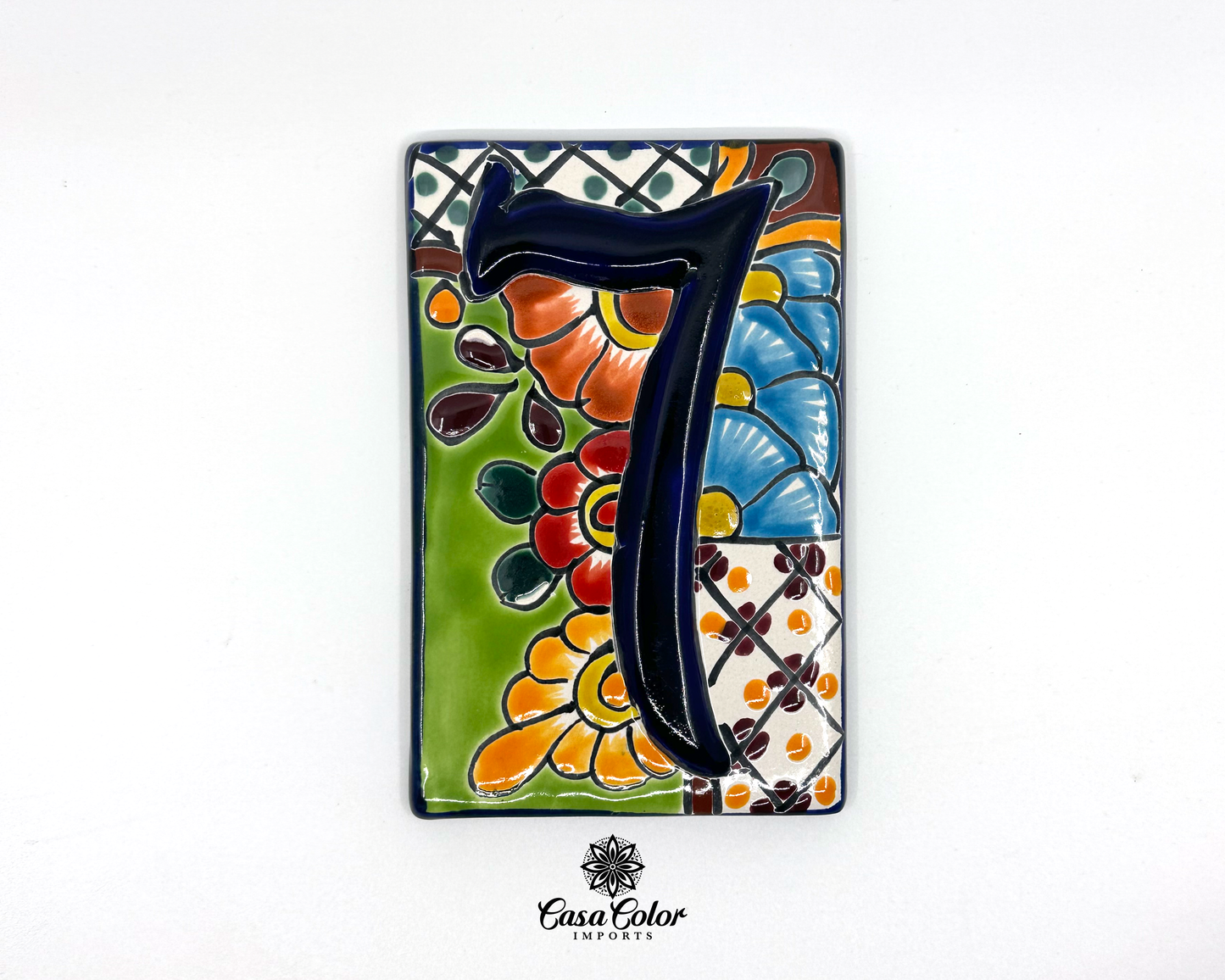 Handmade Colorful Flower Talavera Mexican Tile house street numbers. FREE SHIPPING.