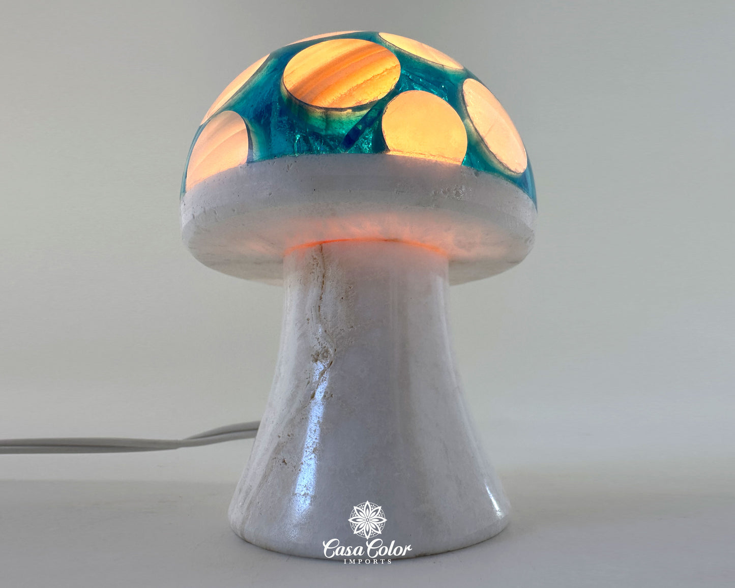 Beautiful Handmade Blue Onyx Mushroom Night Lamp - Size: Small, 4.5" Height