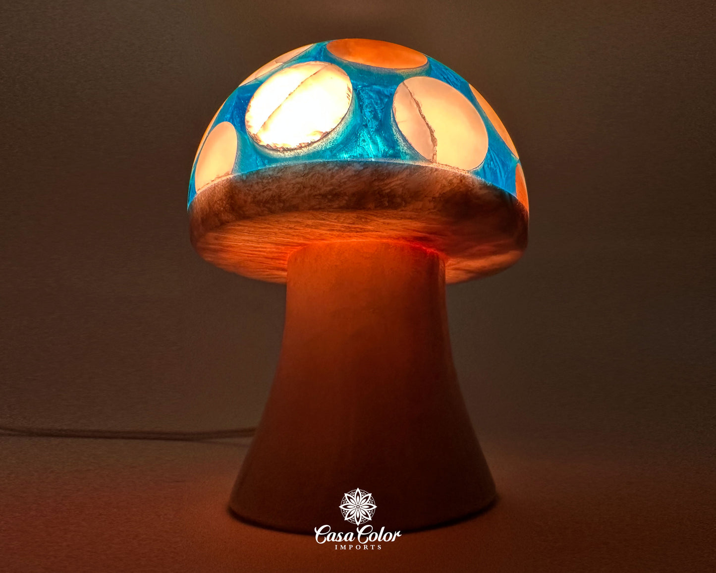 Beautiful Handmade Blue Onyx Mushroom Night Lamp - Size: Small, 4.5" Height