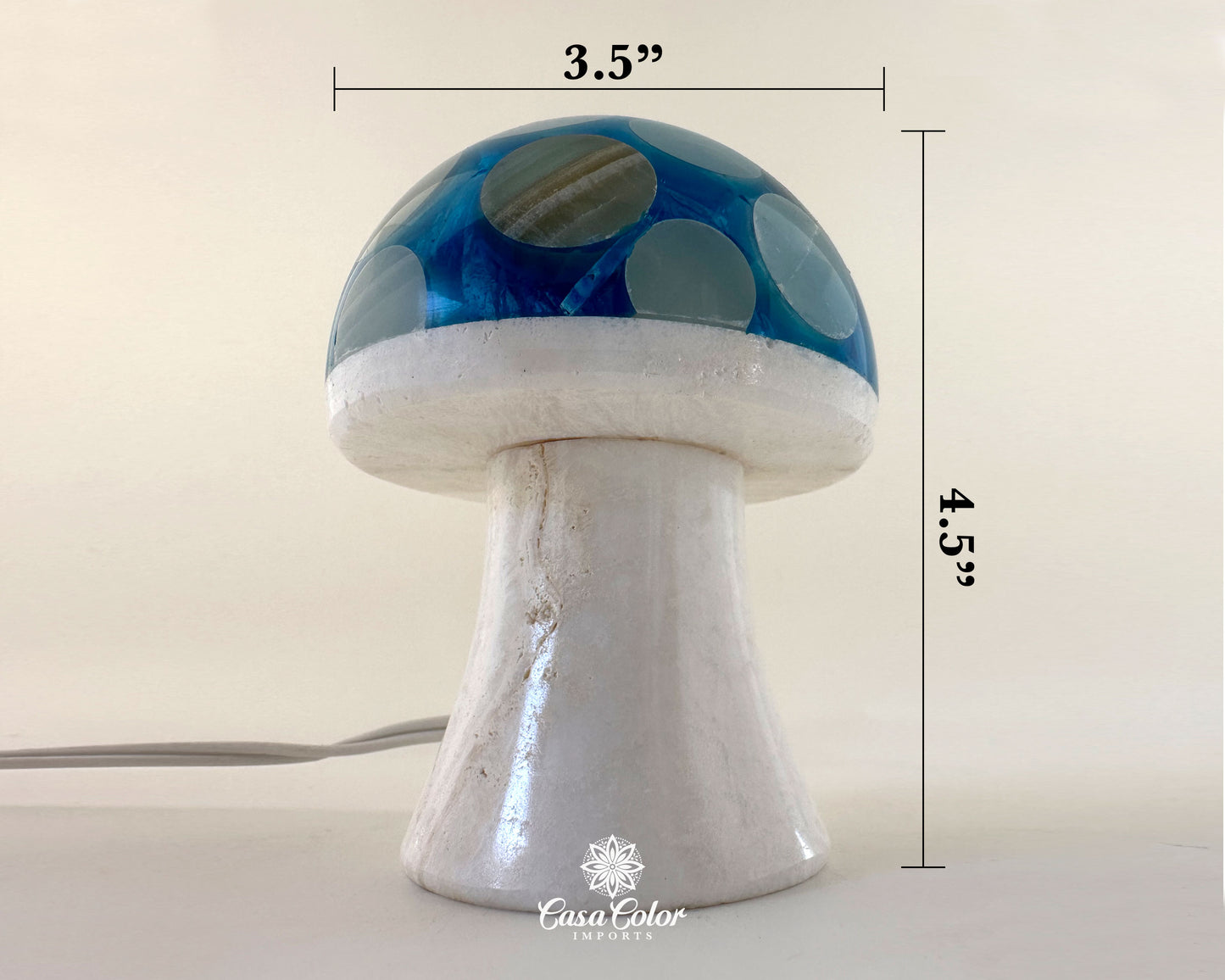 Beautiful Handmade Blue Onyx Mushroom Night Lamp - Size: Small, 4.5" Height