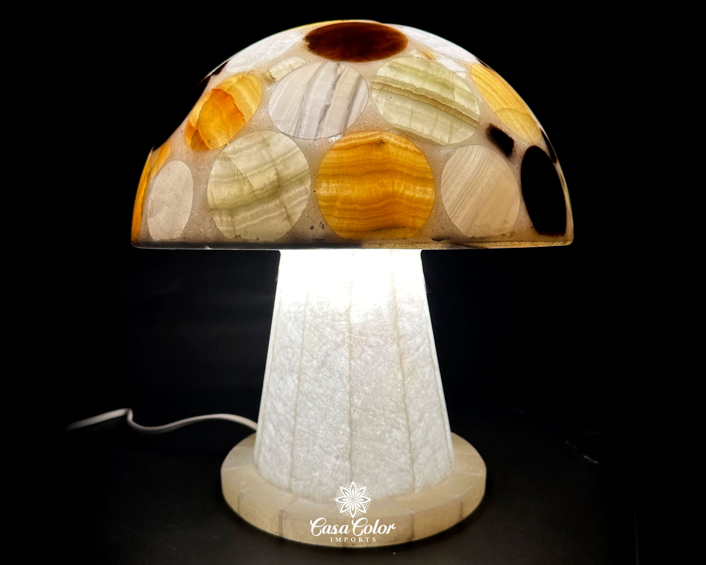 Unique Handmade Onyx Mushroom Floor Lamp - Size: Extra Large