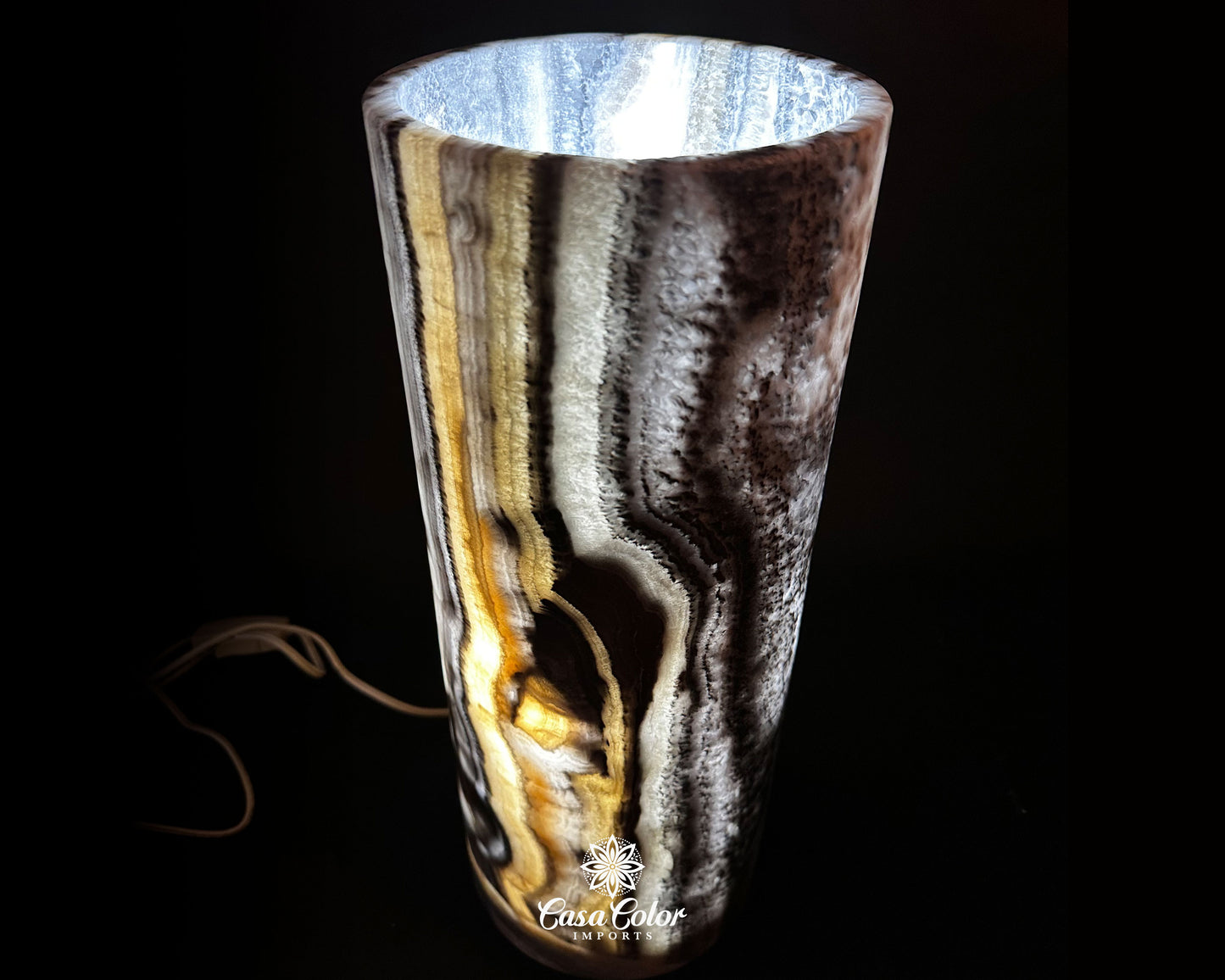 Beige and Gray Beta Onyx Handmade Lamp. 15.75" Single Piece of Stone