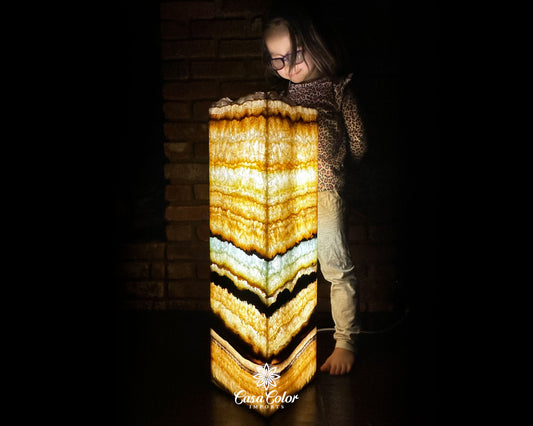 Largest Set of 2 Aqua Serpentine LED Onyx Tower Lamps. 29" Height. Onyx Lamps. Crystal Lamps. Multicolor Lamps