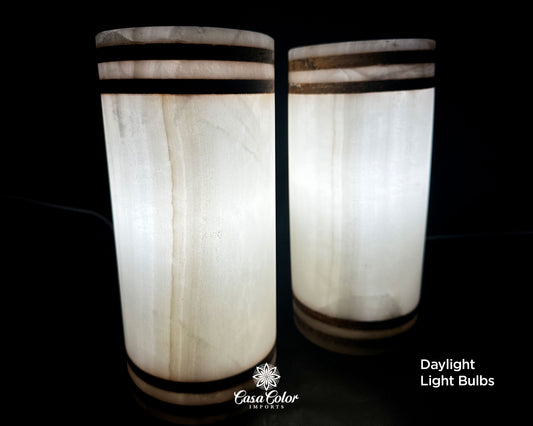 Set of 2 beautiful Crystal White Onyx Lamps. 12" Height