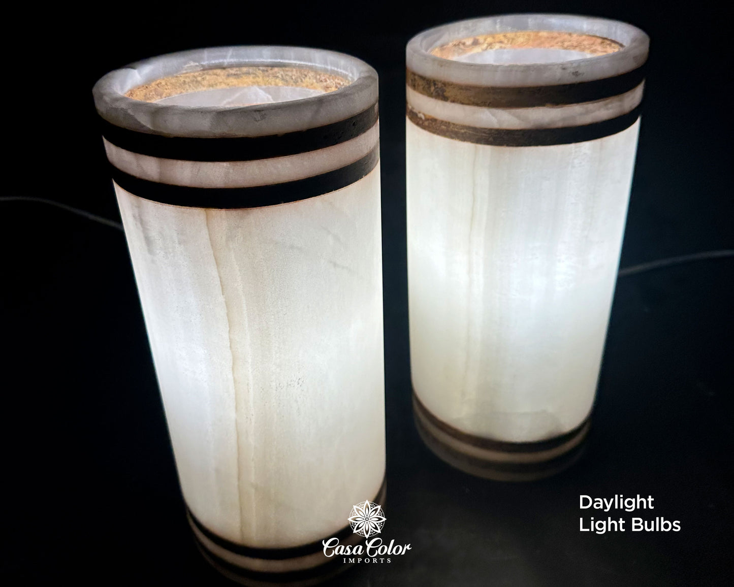 Set of 2 beautiful Crystal White Onyx Lamps. 12" Height