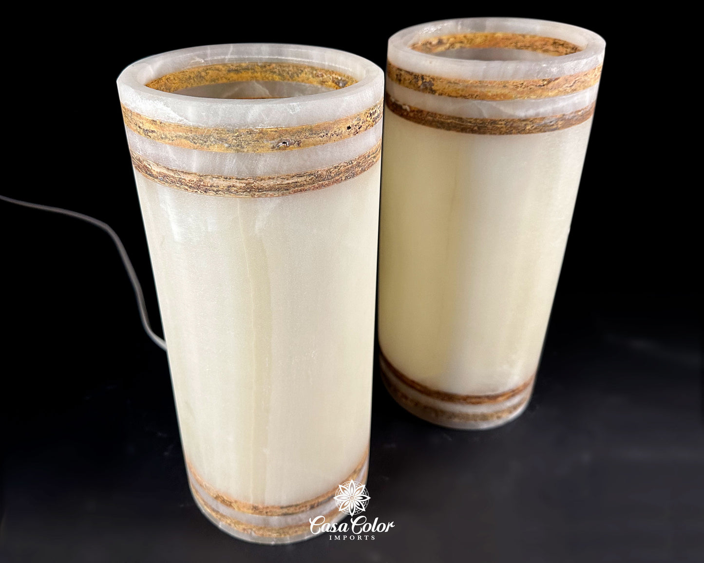 Set of 2 beautiful Crystal White Onyx Lamps. 12" Height