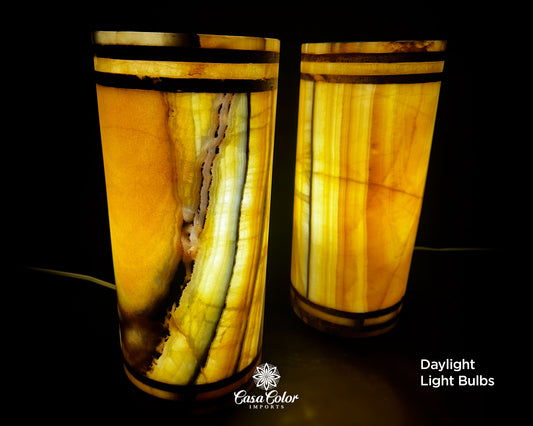 Set of 2 Caramel Brown Banded Onyx Handmade Lamps. 14"Height