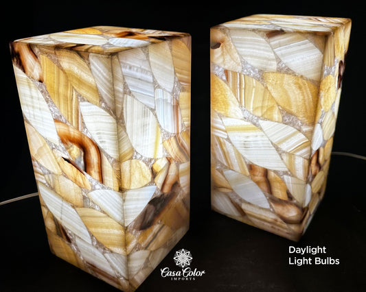2 Onyx Leave Design Handmade Lamps. 12" Height. Caramel Lamps
