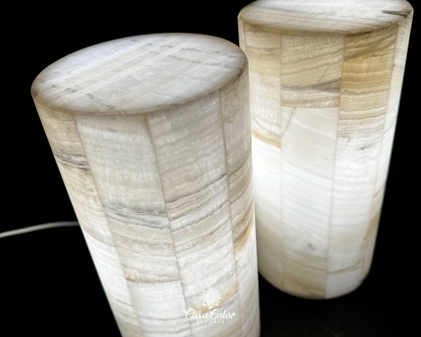 2 White Onyx Handmade Lamps. 12"Height