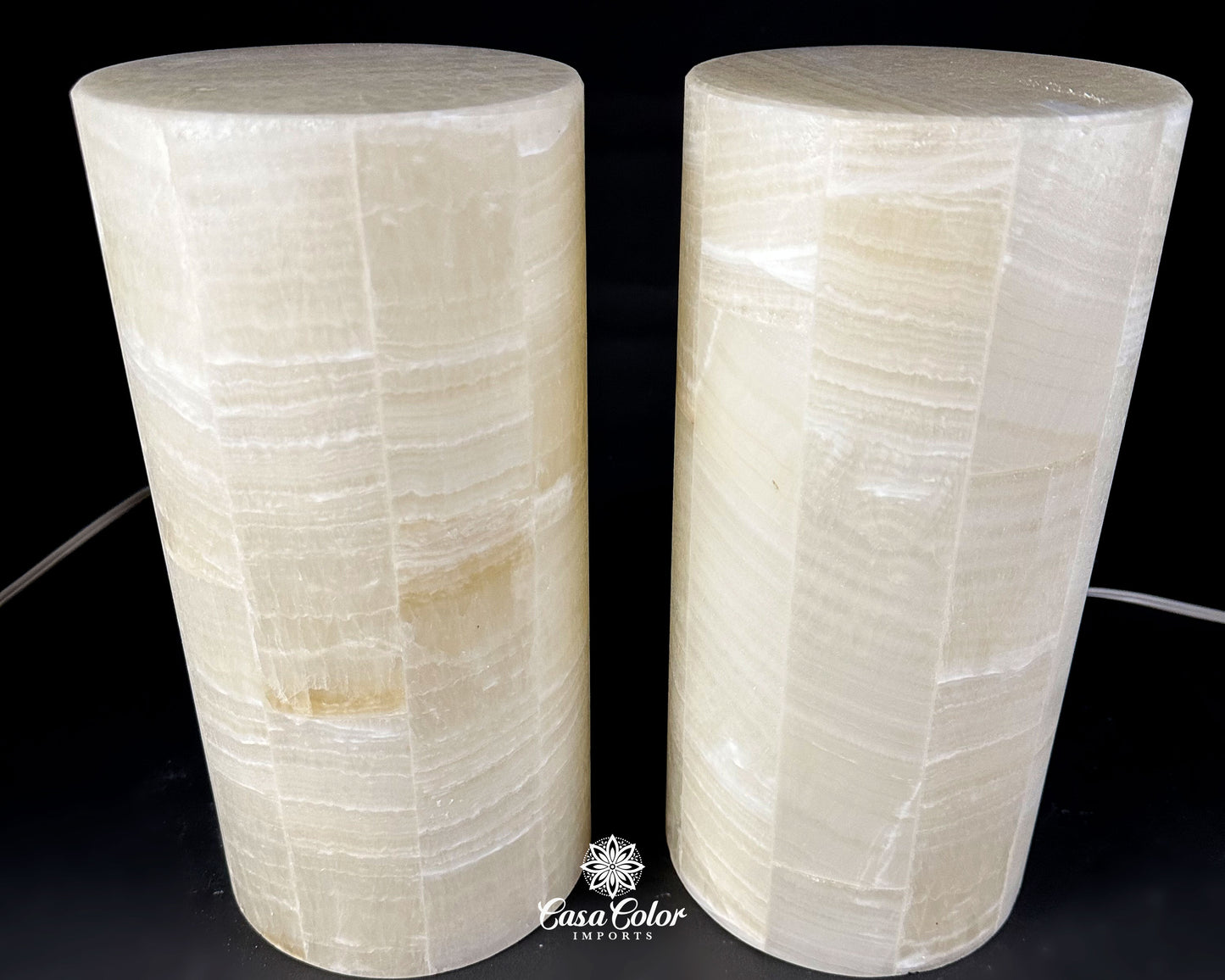 2 White Onyx Handmade Lamps. 12"Height