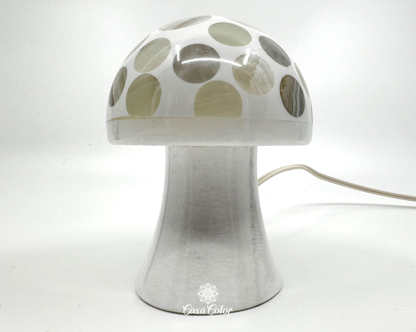 Beautiful Handmade White Onyx Mushroom Night Lamp - Size: Small, 4.5" Height