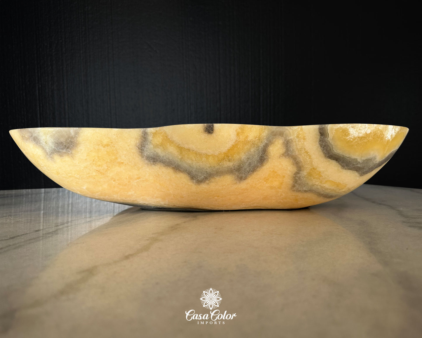 Extra Large Onyx Hand-Carved Beige Decorative Bowl, Centerpiece Bowl for Dining Room Table.