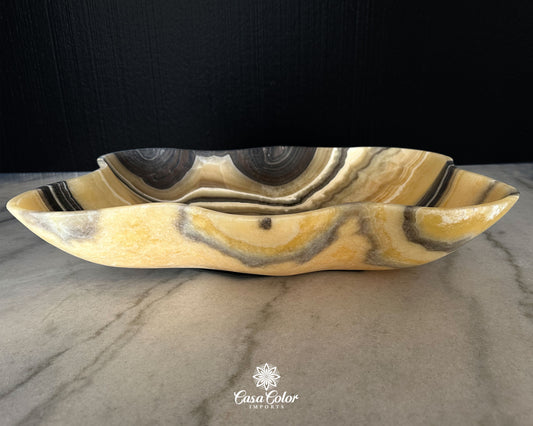 Extra Large Onyx Hand-Carved Beige Decorative Bowl, Centerpiece Bowl for Dining Room Table.