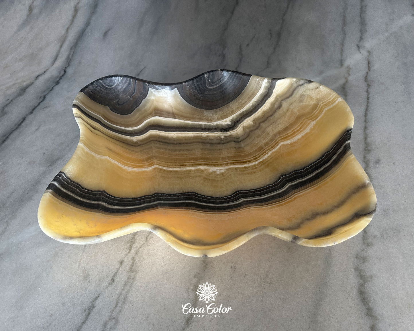 Extra Large Onyx Hand-Carved Beige Decorative Bowl, Centerpiece Bowl for Dining Room Table.