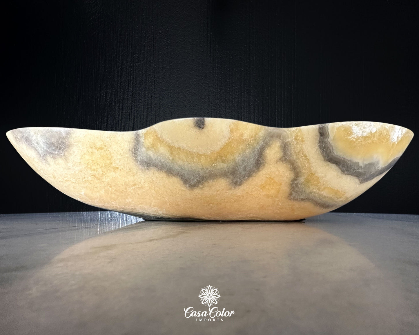 Extra Large Onyx Hand-Carved Beige Decorative Bowl, Centerpiece Bowl for Dining Room Table.