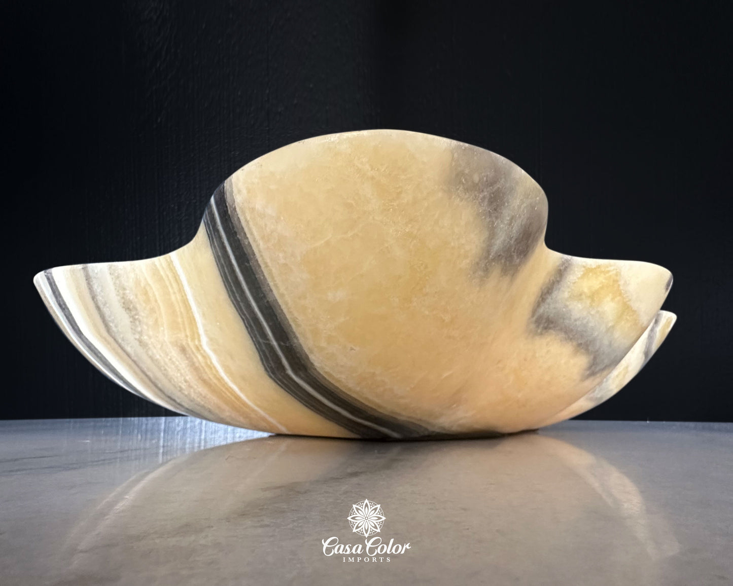 Extra Large Onyx Hand-Carved Beige Decorative Bowl, Centerpiece Bowl for Dining Room Table.