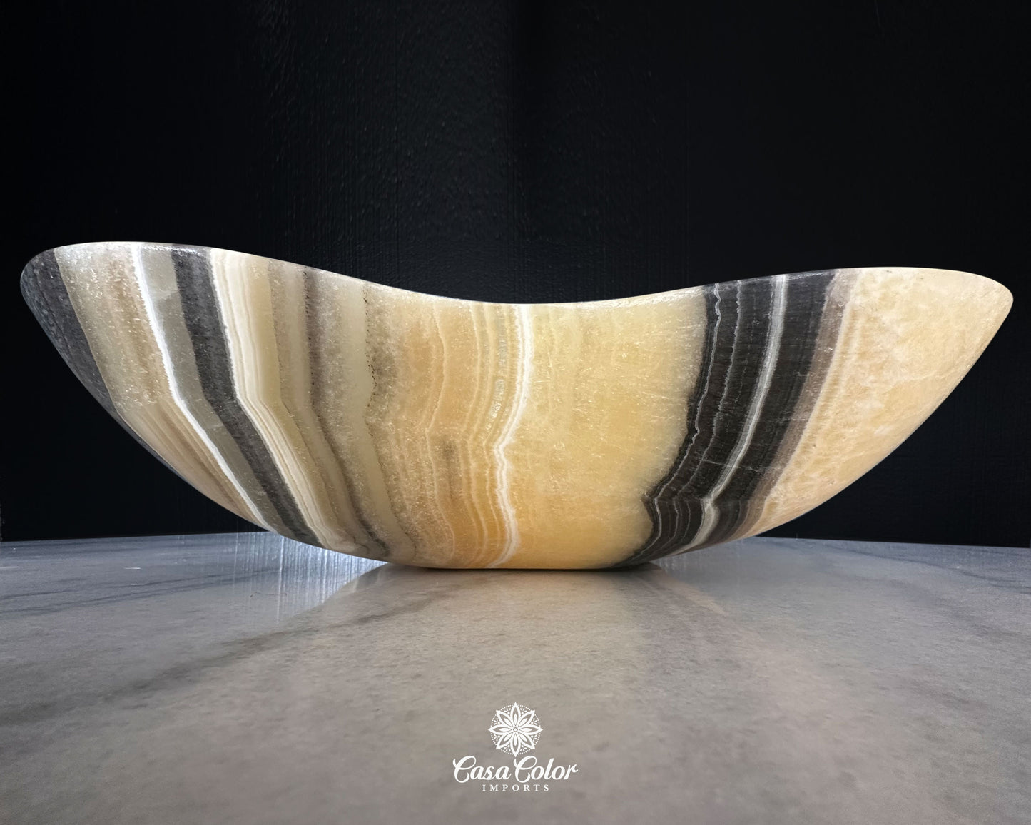 Extra Large Onyx Hand-Carved Beige Decorative Bowl, Centerpiece Bowl for Dining Room Table.