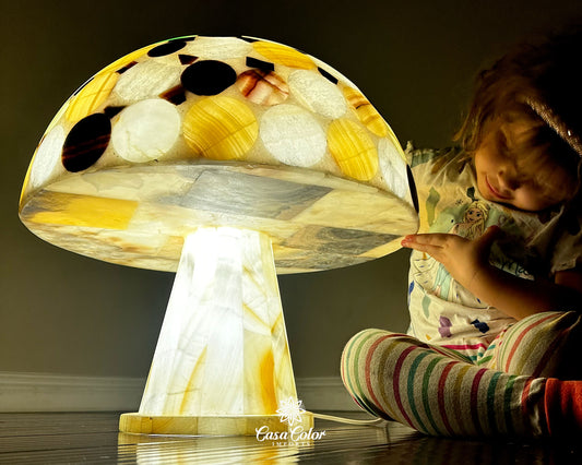 Jumbo Handmade Onyx Mushroom Lamp. 20" Width x 19" Height