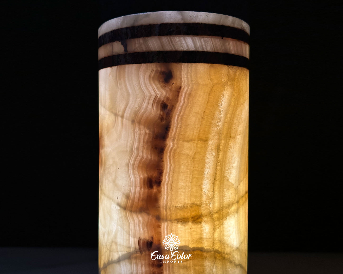 Elegant Onyx Lamp Size: 13.5" Height and 5.5" in Width. Cylinder shape, Ambience Lamp.