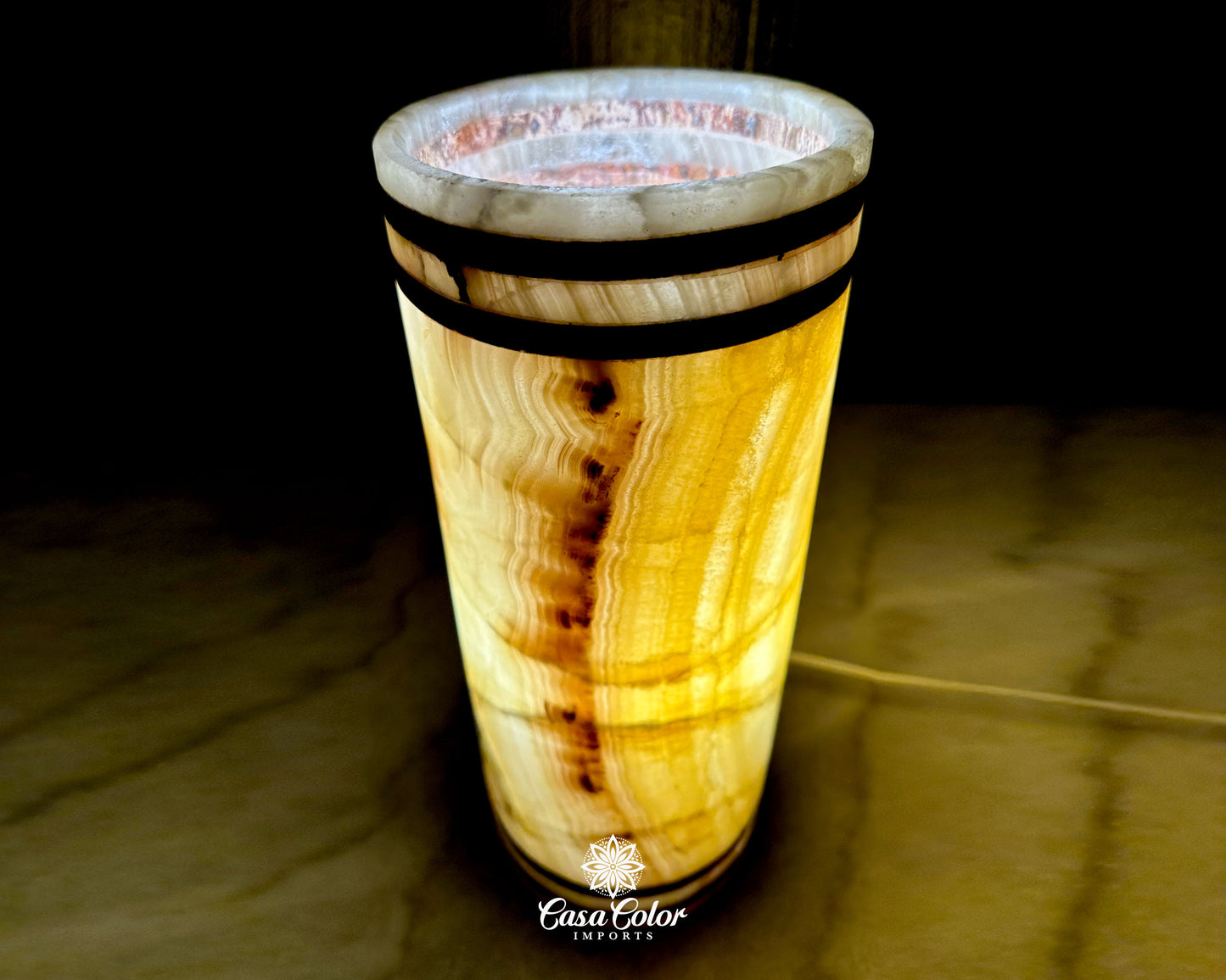 Elegant Onyx Lamp Size: 13.5" Height and 5.5" in Width. Cylinder shape, Ambience Lamp.