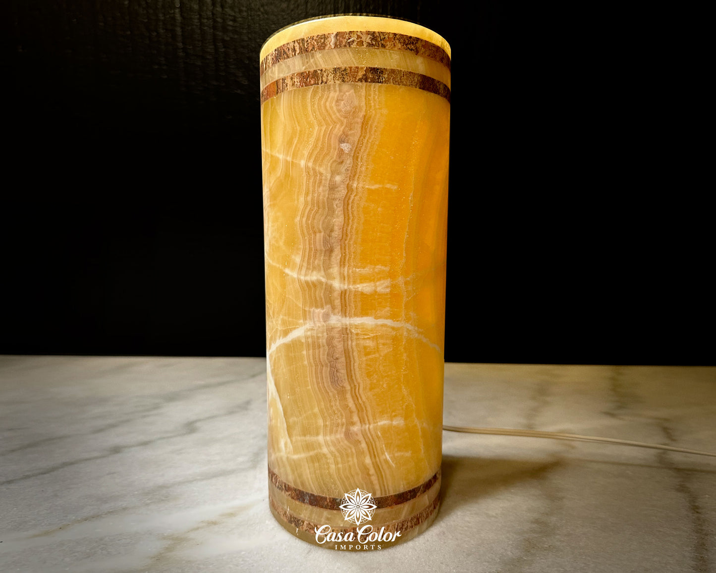 Elegant Onyx Lamp Size: 13.5" Height and 5.5" in Width. Cylinder shape, Ambience Lamp.