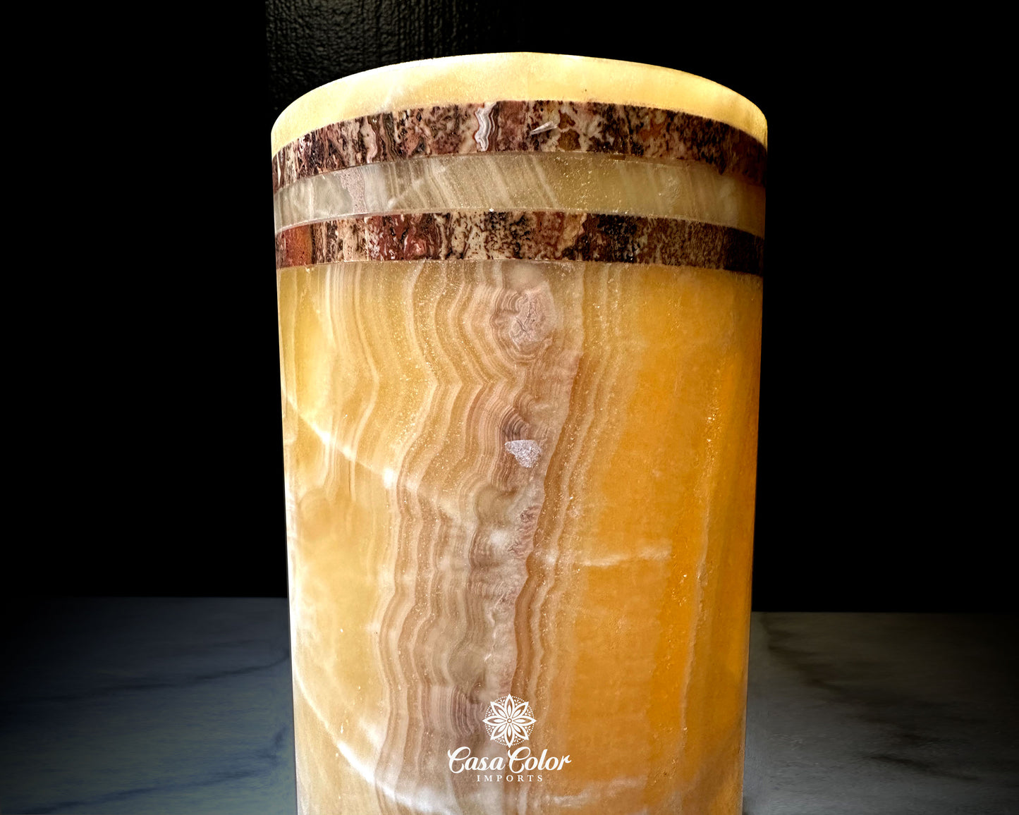 Elegant Onyx Lamp Size: 13.5" Height and 5.5" in Width. Cylinder shape, Ambience Lamp.