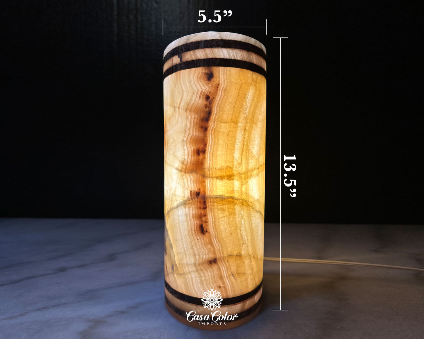 Elegant Onyx Lamp Size: 13.5" Height and 5.5" in Width. Cylinder shape, Ambience Lamp.