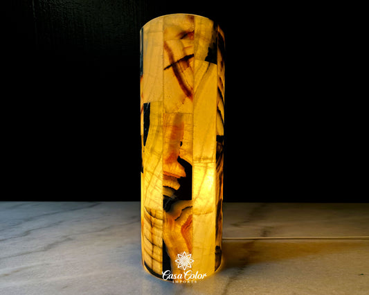 Stunning Handmade Caramel Onyx Light Tower #2. Cylinder Shape Size: 16 in. Height x 5.75 in. Width. Single tower or Set of two.