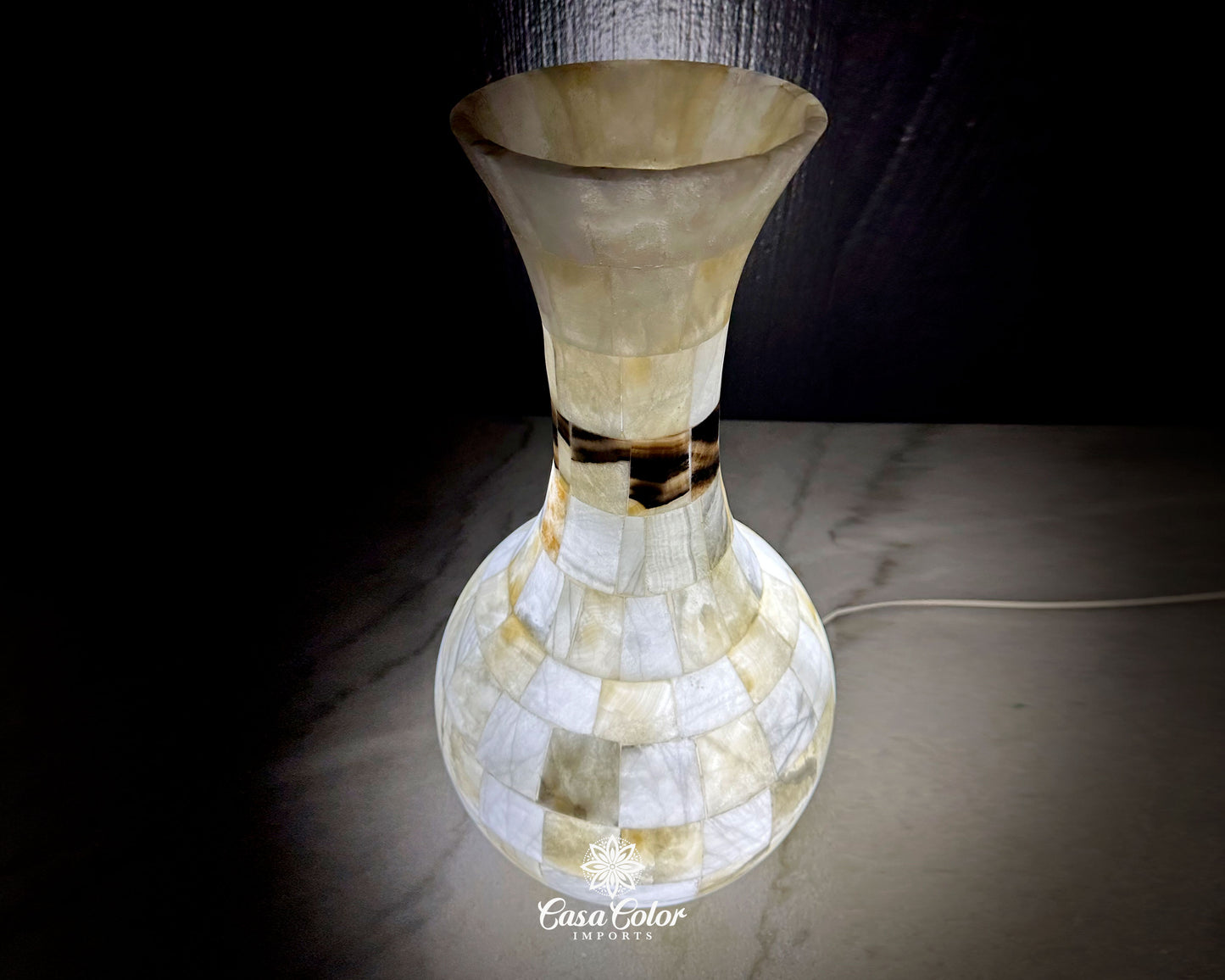 Large Stunning 21.5 inches Height White Onyx Backlit Decoration Floor Vase Lamp Perfect for high end Home Decor. One Vase or Set of Two