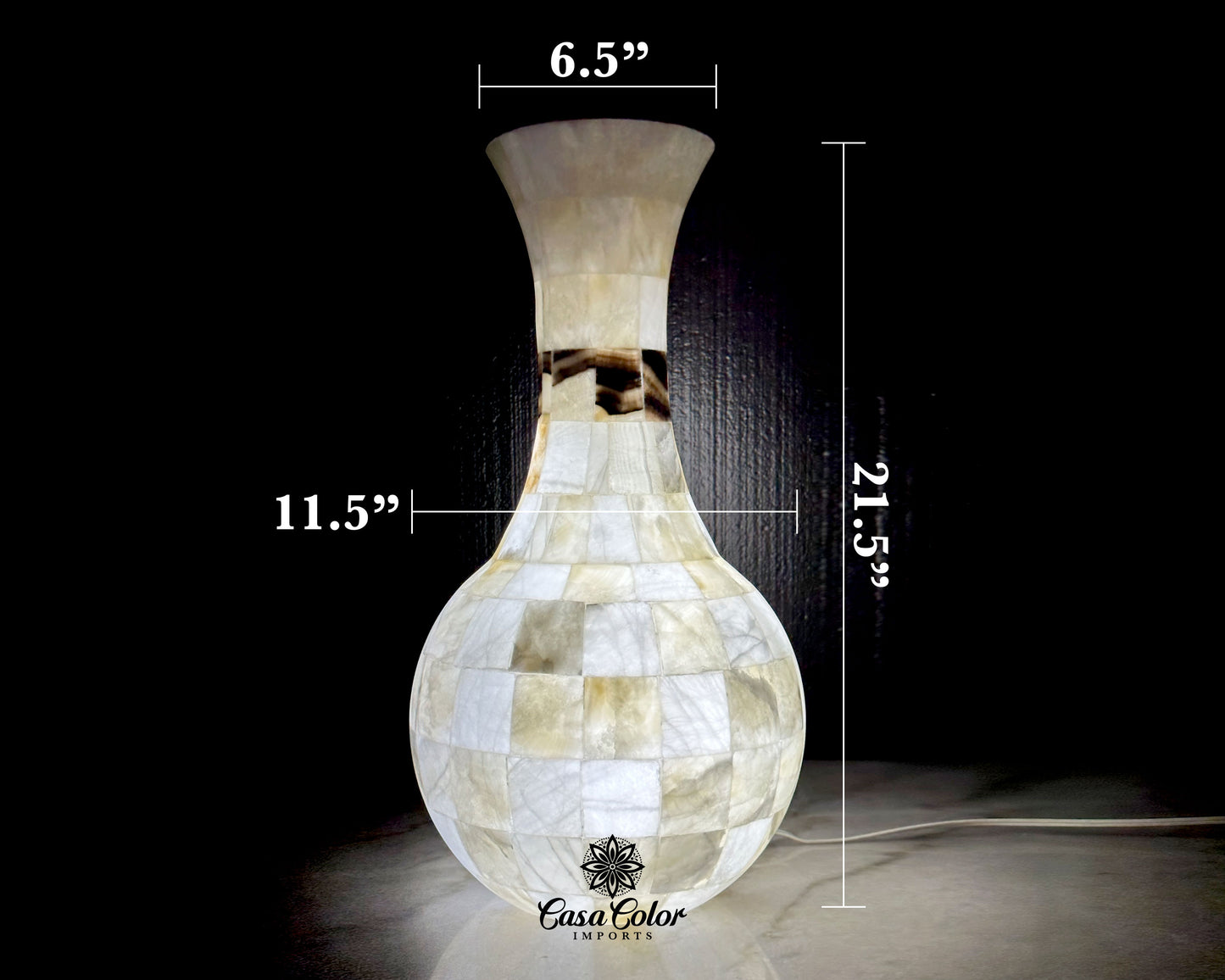 Large Stunning 21.5 inches Height White Onyx Backlit Decoration Floor Vase Lamp Perfect for high end Home Decor. One Vase or Set of Two