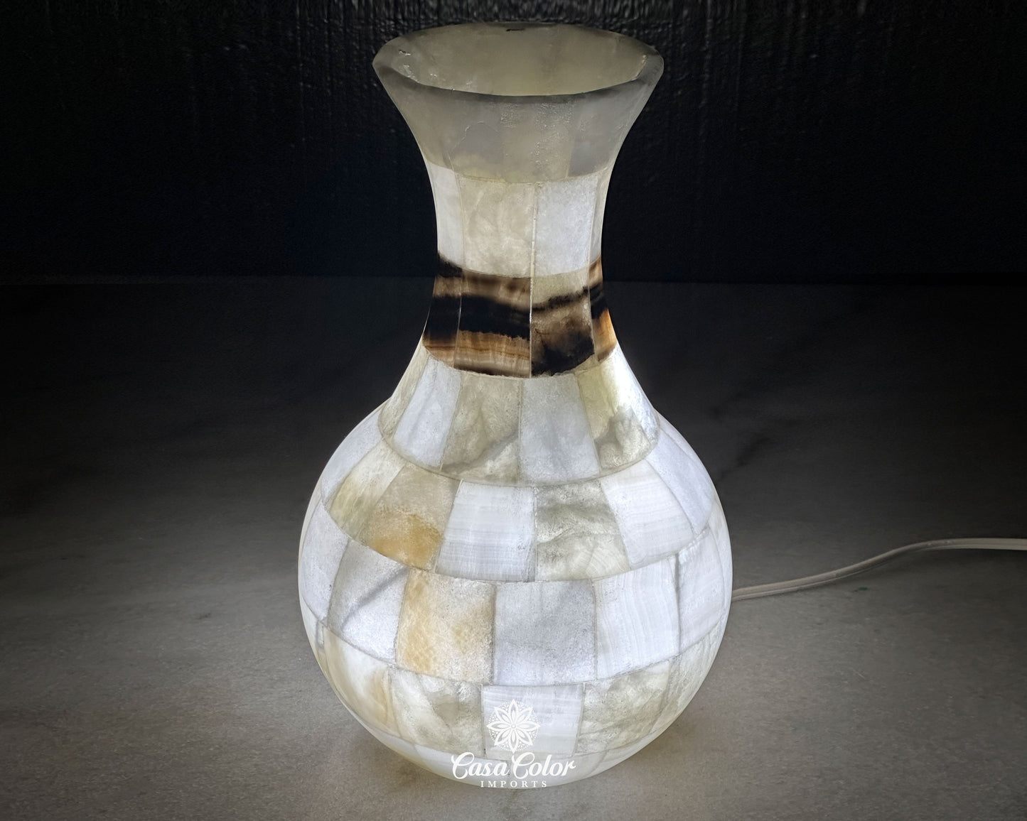 Small Stunning 13" Height White Onyx Backlit Decoration Floor Vase Lamp Perfect for high end Home Decor