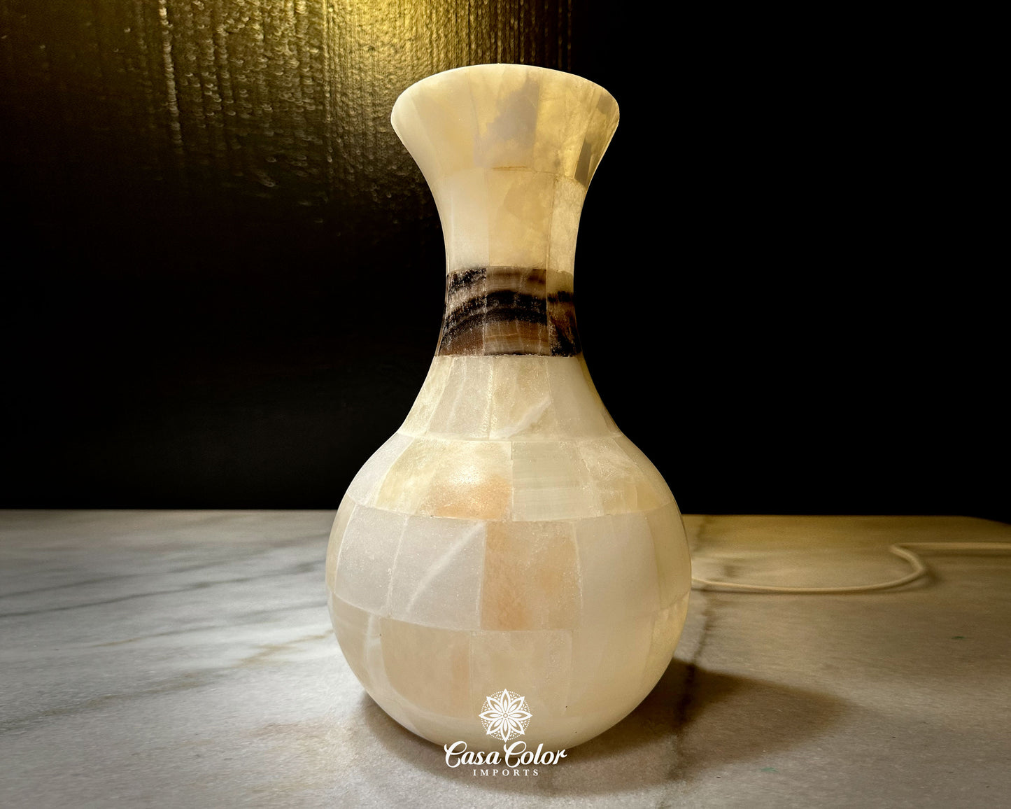 Small Stunning 13" Height White Onyx Backlit Decoration Floor Vase Lamp Perfect for high end Home Decor