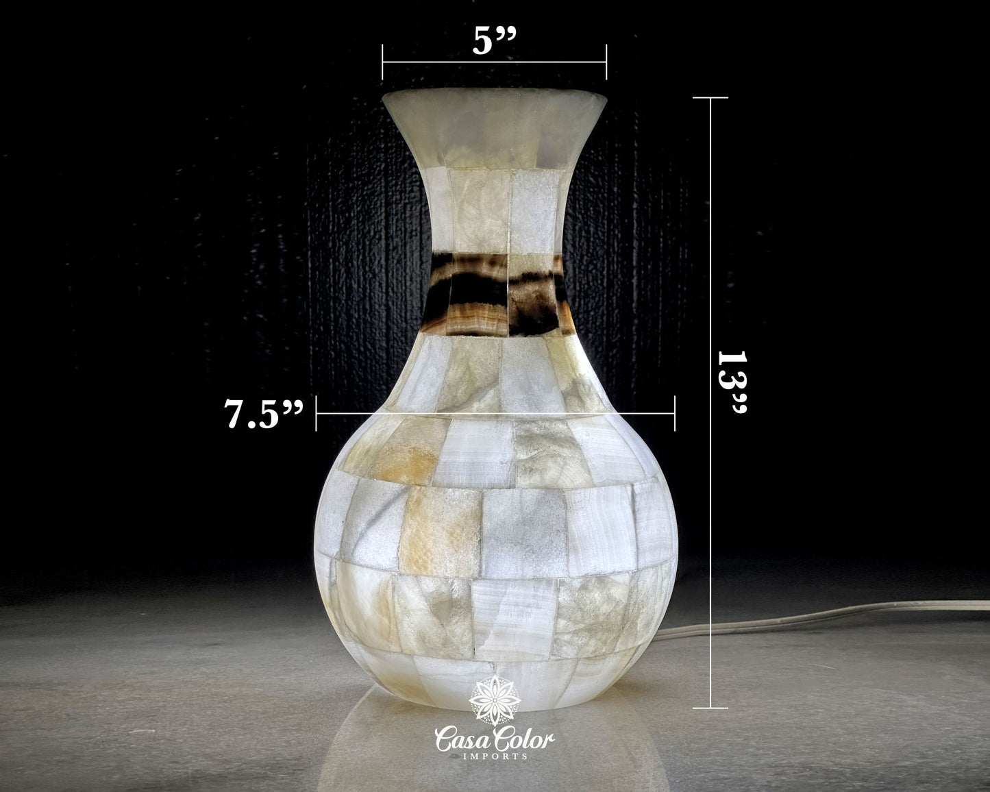 Small Stunning 13" Height White Onyx Backlit Decoration Floor Vase Lamp Perfect for high end Home Decor